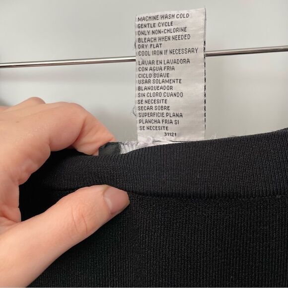 [M] Vintage Sag Harbour Thick Woven Black with Pink Stripes A-Line Midi Skirt - Picture 6 of 6